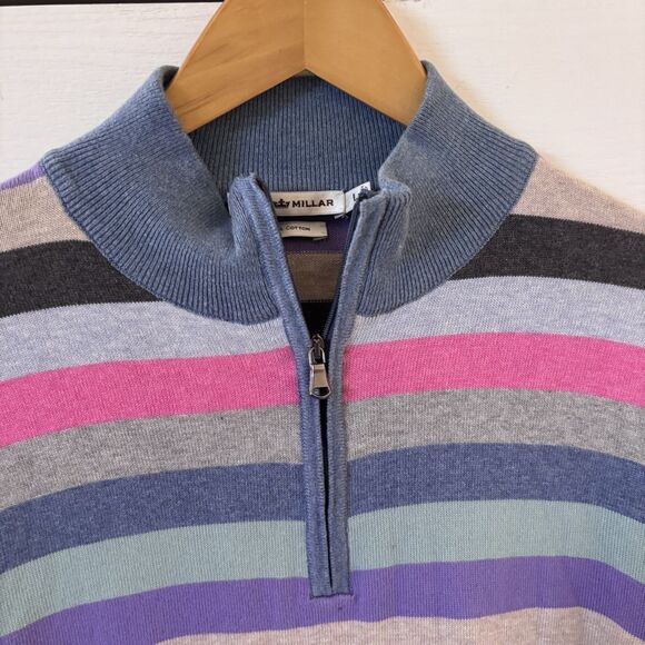Peter Millar Mens Sweater Size L 1/4 Zip Striped Multicolor Preppy Golf Outdoors - Picture 4 of 10